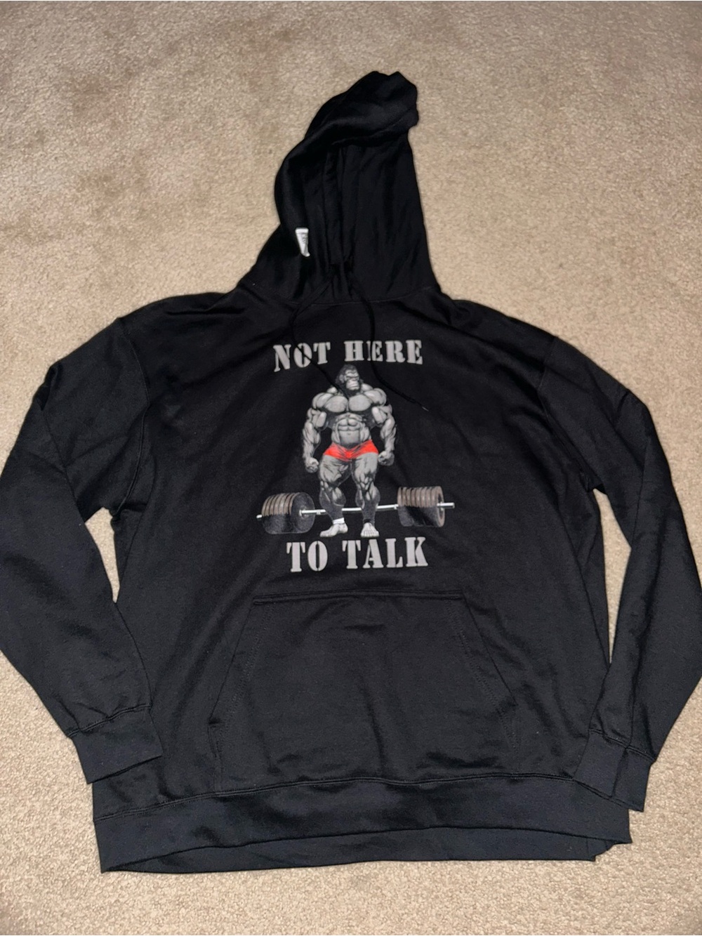 Port and Company Black Hoodie with 'Not Here To Talk' Weightlifting Graphic